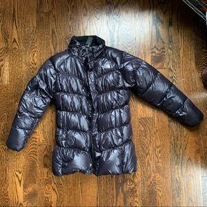 shiny black the north face puffer jacket